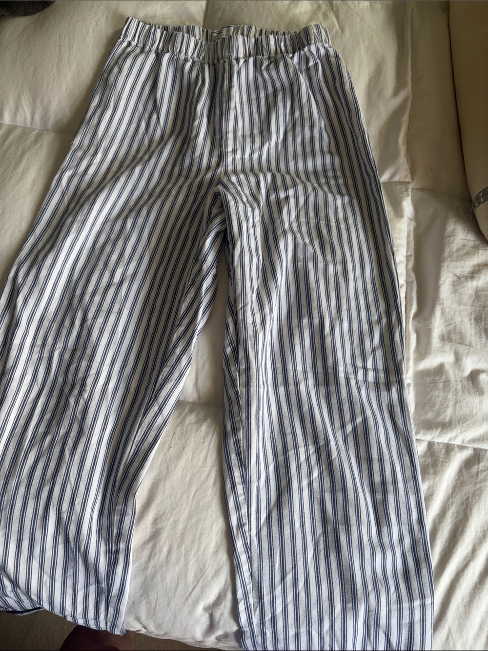 Kids White and Navy Striped Pajama Pants